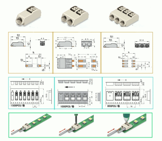 Equivalente di Wago 1 alloggio rapido del passo PA46 UL94V-0 del connettore 4.0mm di Palo SMD LED